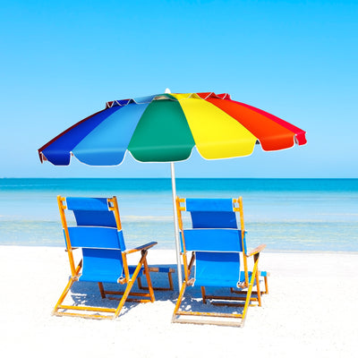 8FT Portable Beach Umbrella with Sand Anchor and Tilt Mechanism for Garden and Patio-Multicolor 