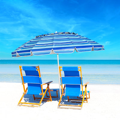 8FT Portable Beach Umbrella with Sand Anchor and Tilt Mechanism for Garden and Patio-Navy 