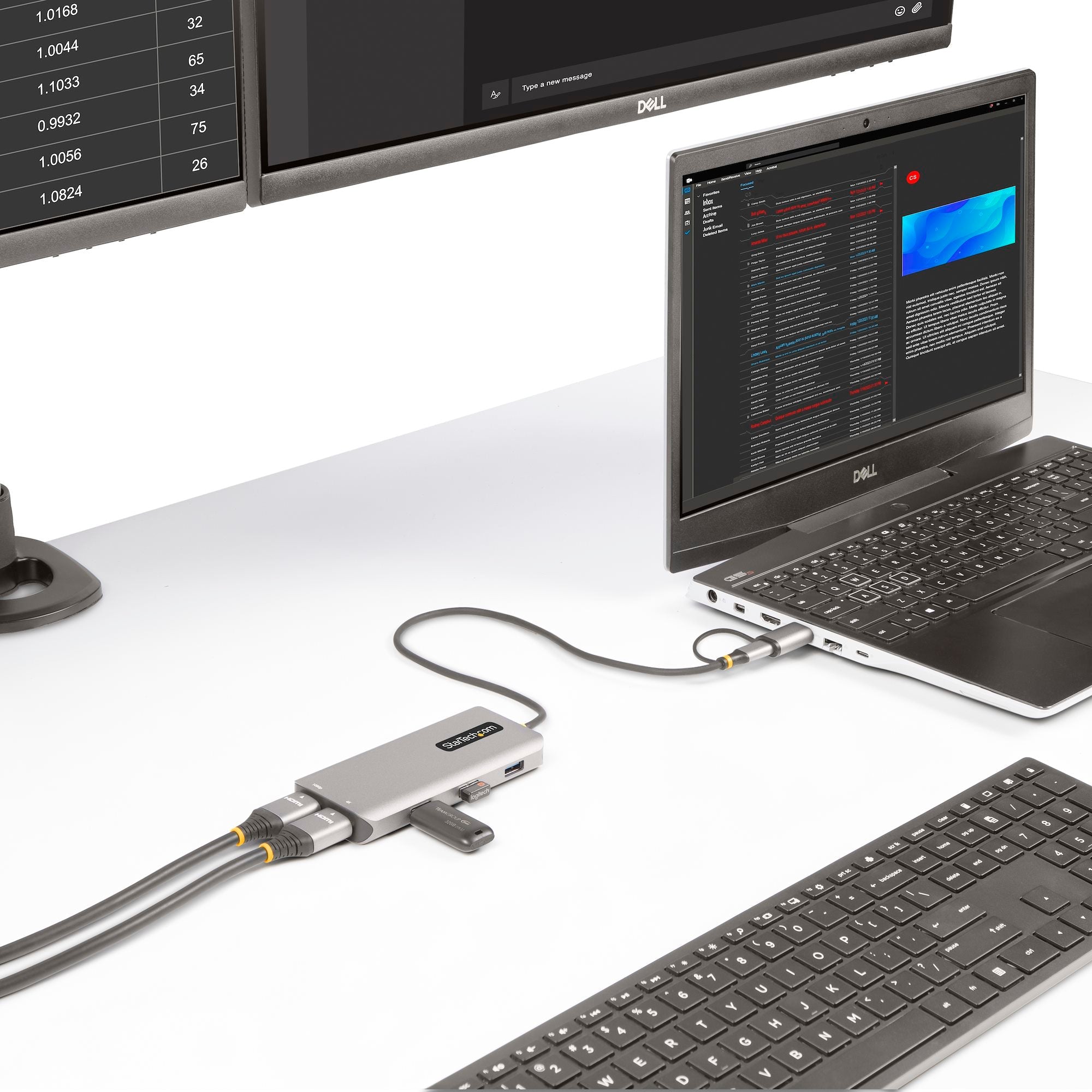 USB-C Multiport Adapter w/Attached USB-C to USB-A Dongle, Dual HDMI (4K30Hz/1080p60Hz), 3x USB-A 5Gbps, Mini Travel Dock, Laptop Docking Station, 1.3ft/40cm Cable 