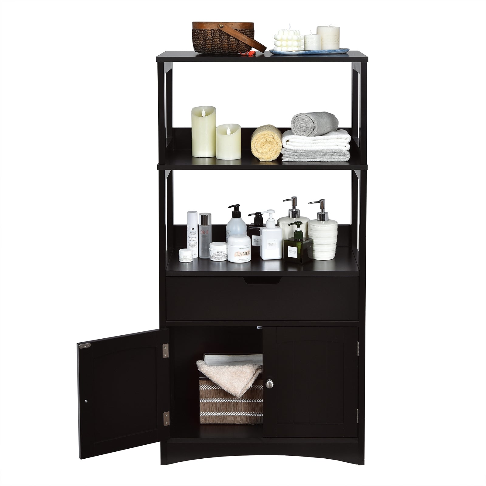 Bathroom Storage Cabinet with Drawer and Shelf Floor Cabinet-Black