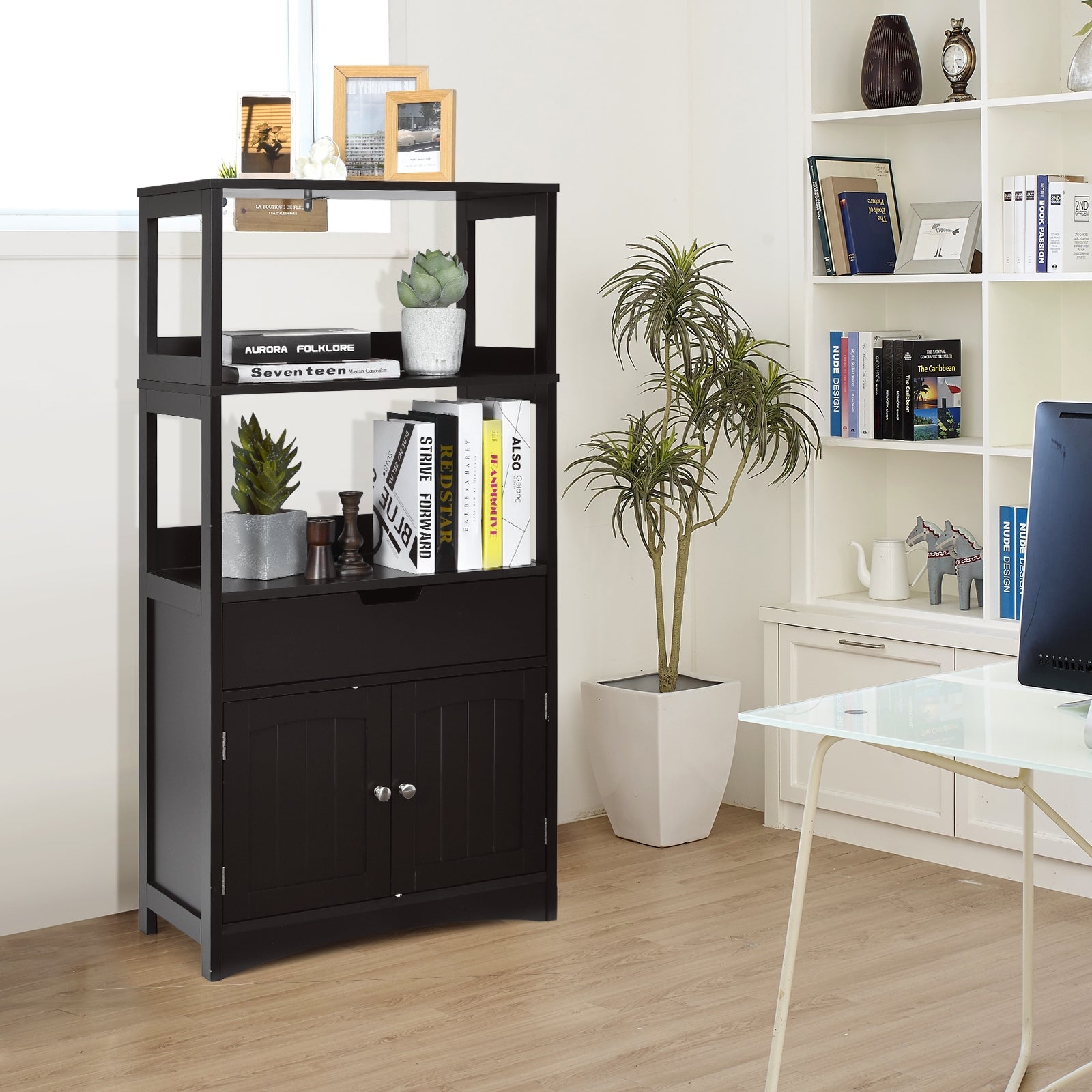 Bathroom Storage Cabinet with Drawer and Shelf Floor Cabinet-Black