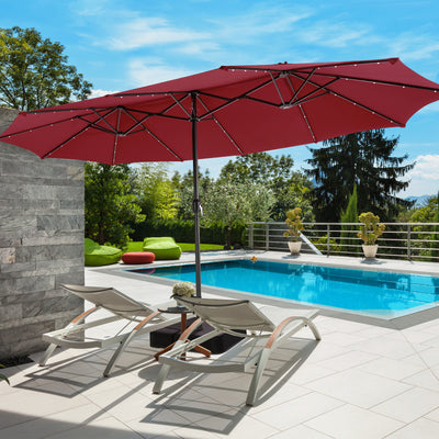 15 Feet Double-Sided Patio Umbrella with 48 LED Lights-Wine 