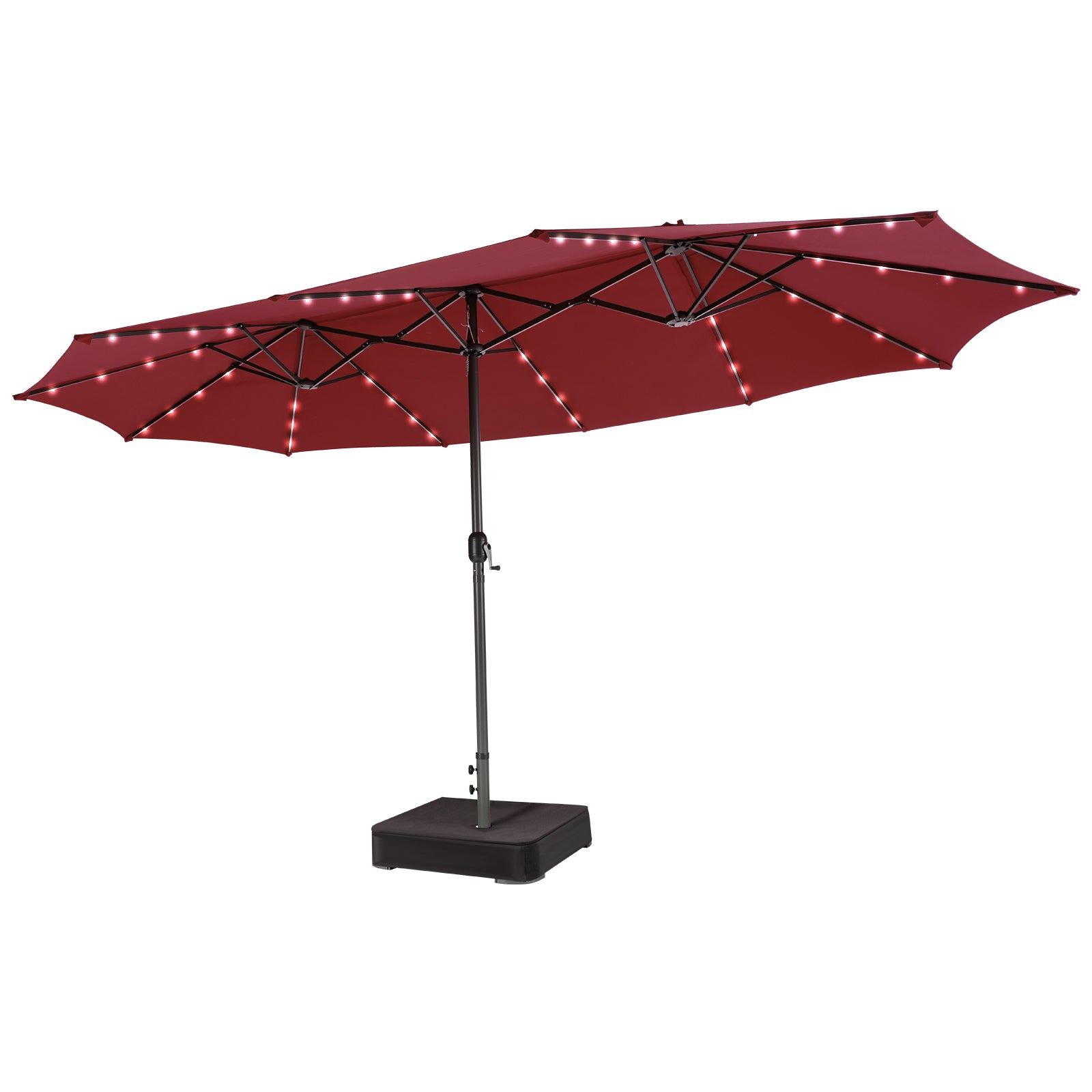 15 Feet Double-Sided Patio Umbrella with 48 LED Lights-Wine 