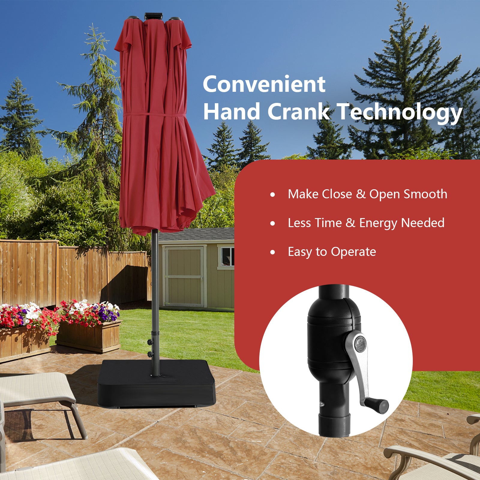 15 Feet Double-Sided Patio Umbrella with 48 LED Lights-Wine 