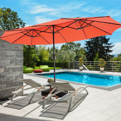 15 Feet Double-Sided Patio Umbrella with 48 LED Lights-Orange 