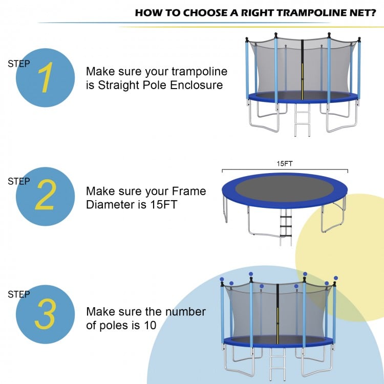 15/16 Feet Trampoline Replacement Safety Net with Adjustable Straps
