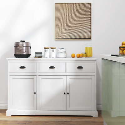 3 Drawers Sideboard Buffet Storage with Adjustable Shelves-WhiteÂ 