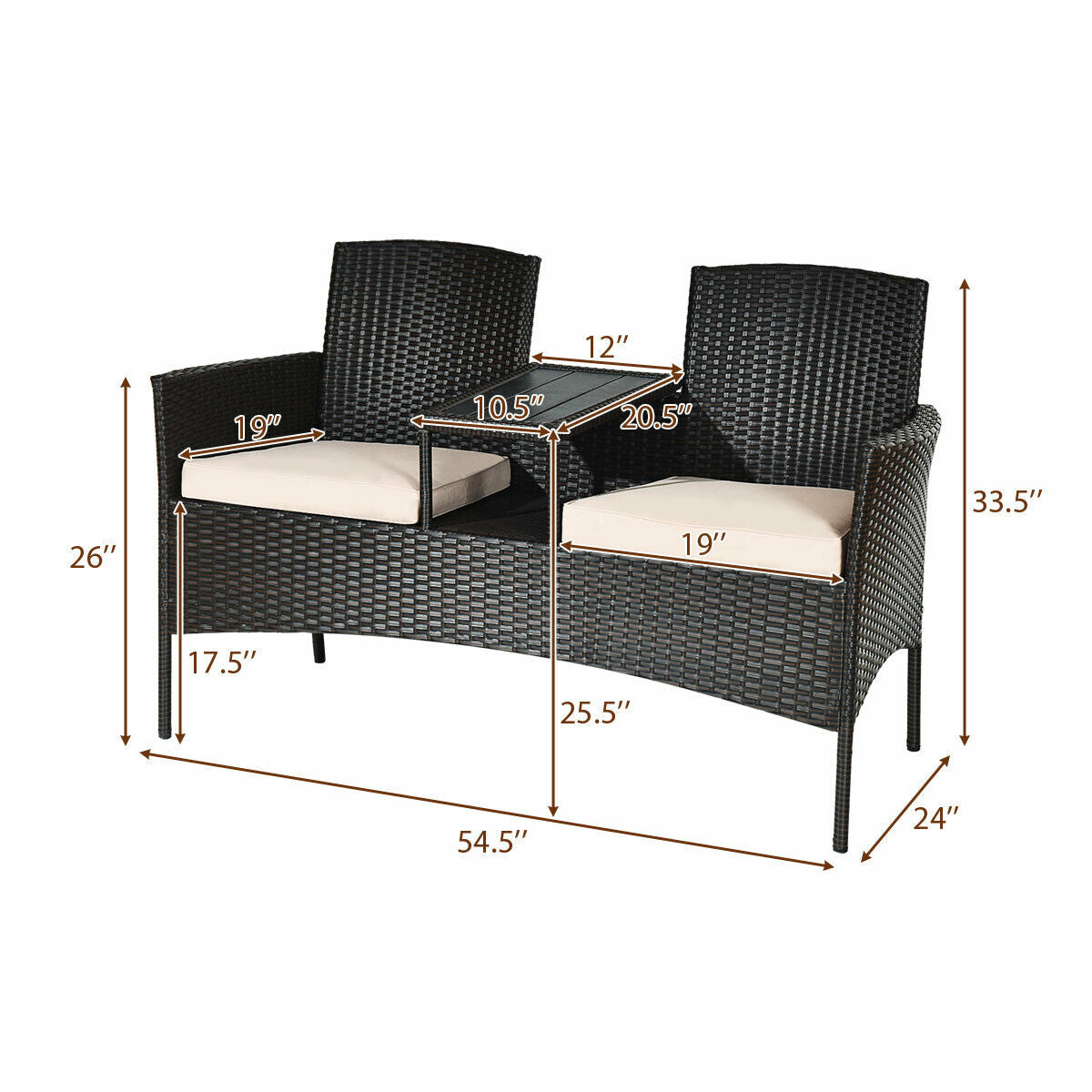 Modern Patio Conversation Set with Built-in Coffee Table and Cushions-Beige