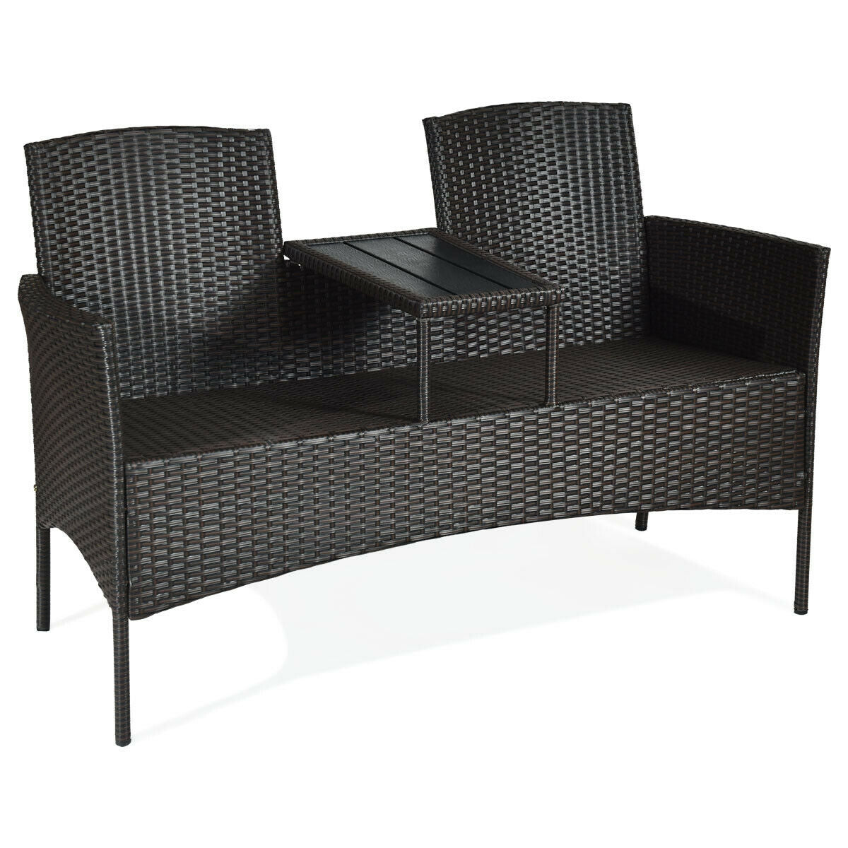 Modern Patio Conversation Set with Built-in Coffee Table and Cushions -Turquoise