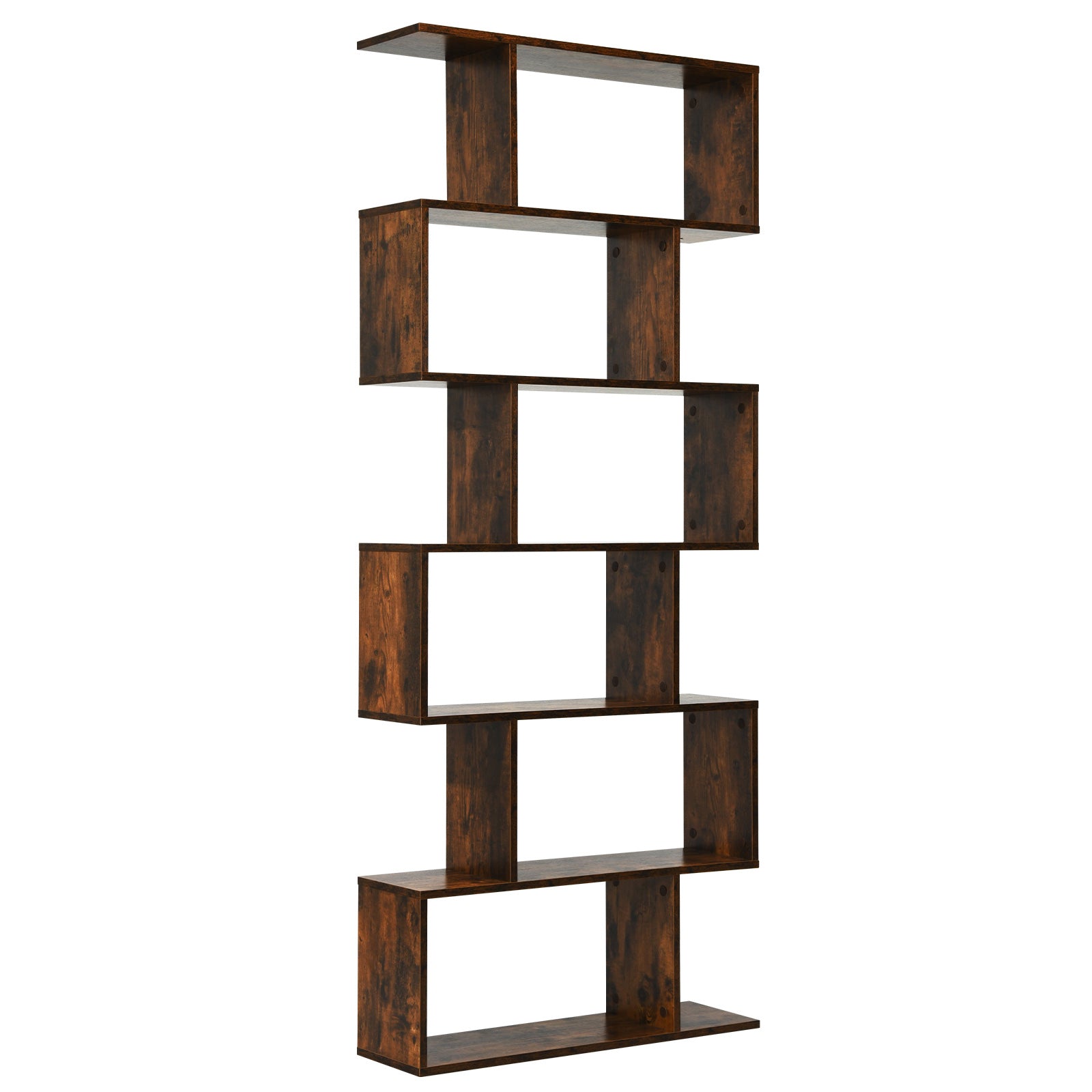 6 Tier S-Shaped Bookshelf Storage Display Bookcase Decor Z-Shelf -Coffee