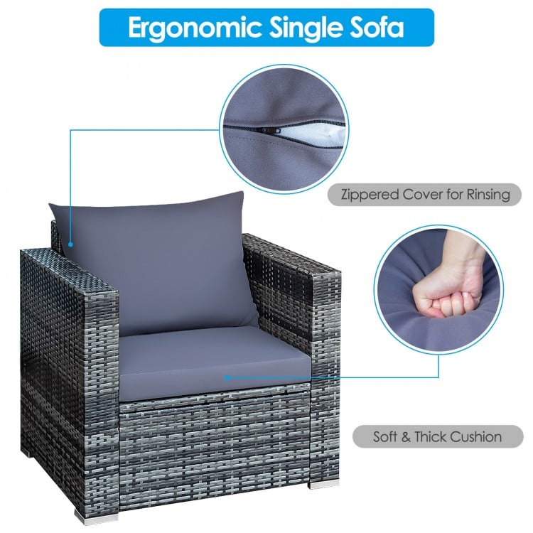 3 Pcs Patio Rattan Furniture Bistro Sofa Set with Cushioned-Gray