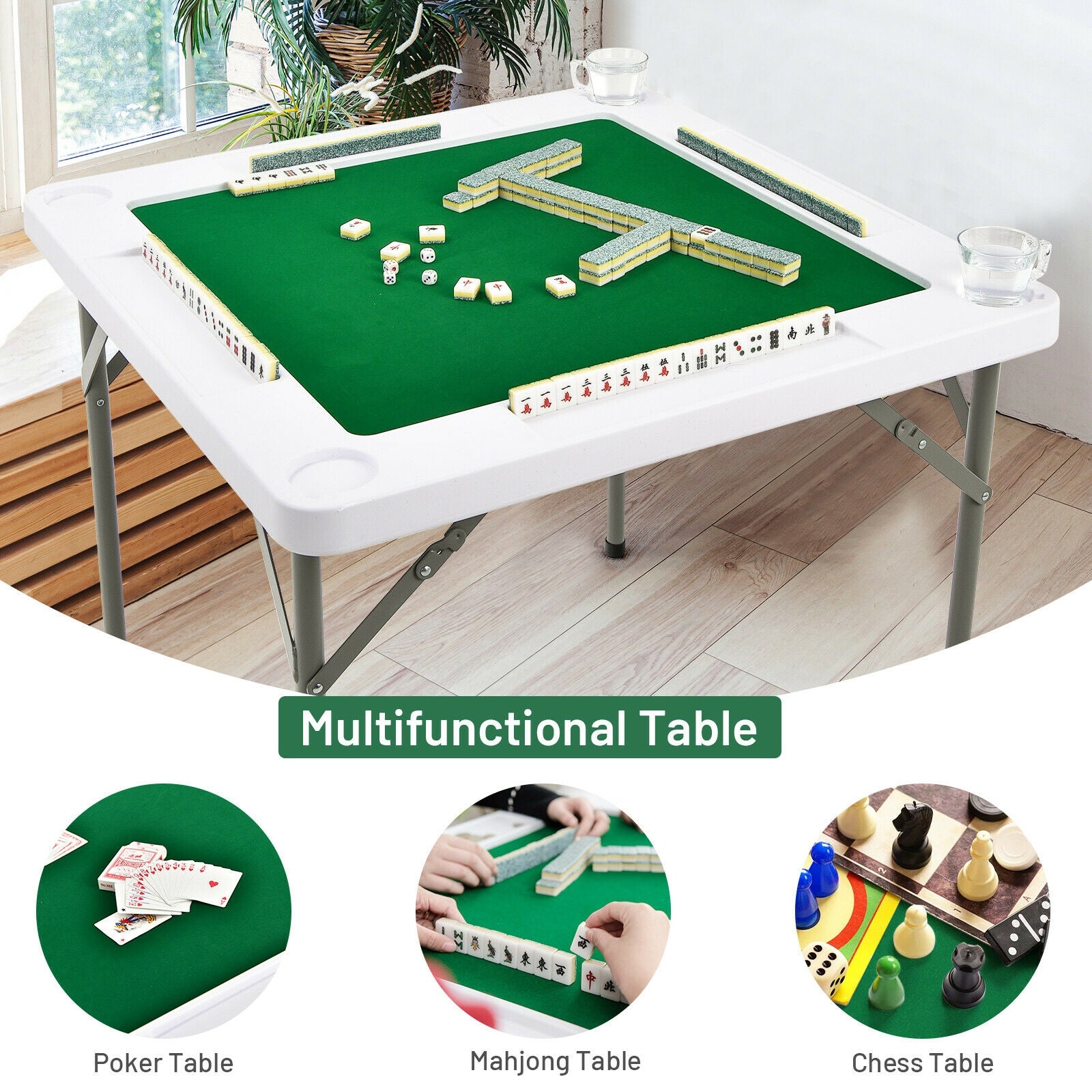 4-Player Mahjong Game Table with Iron Frame 