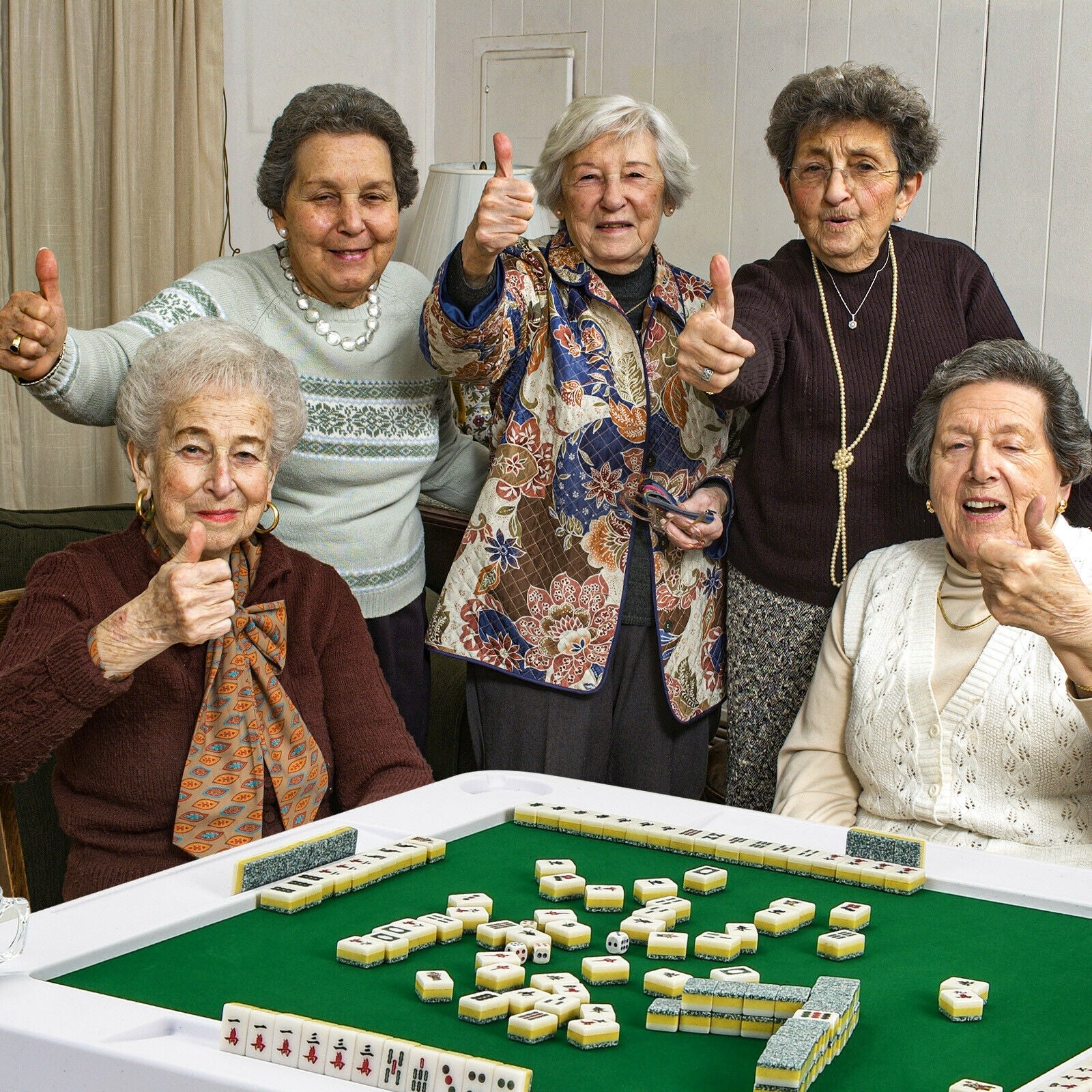 4-Player Mahjong Game Table with Iron Frame 