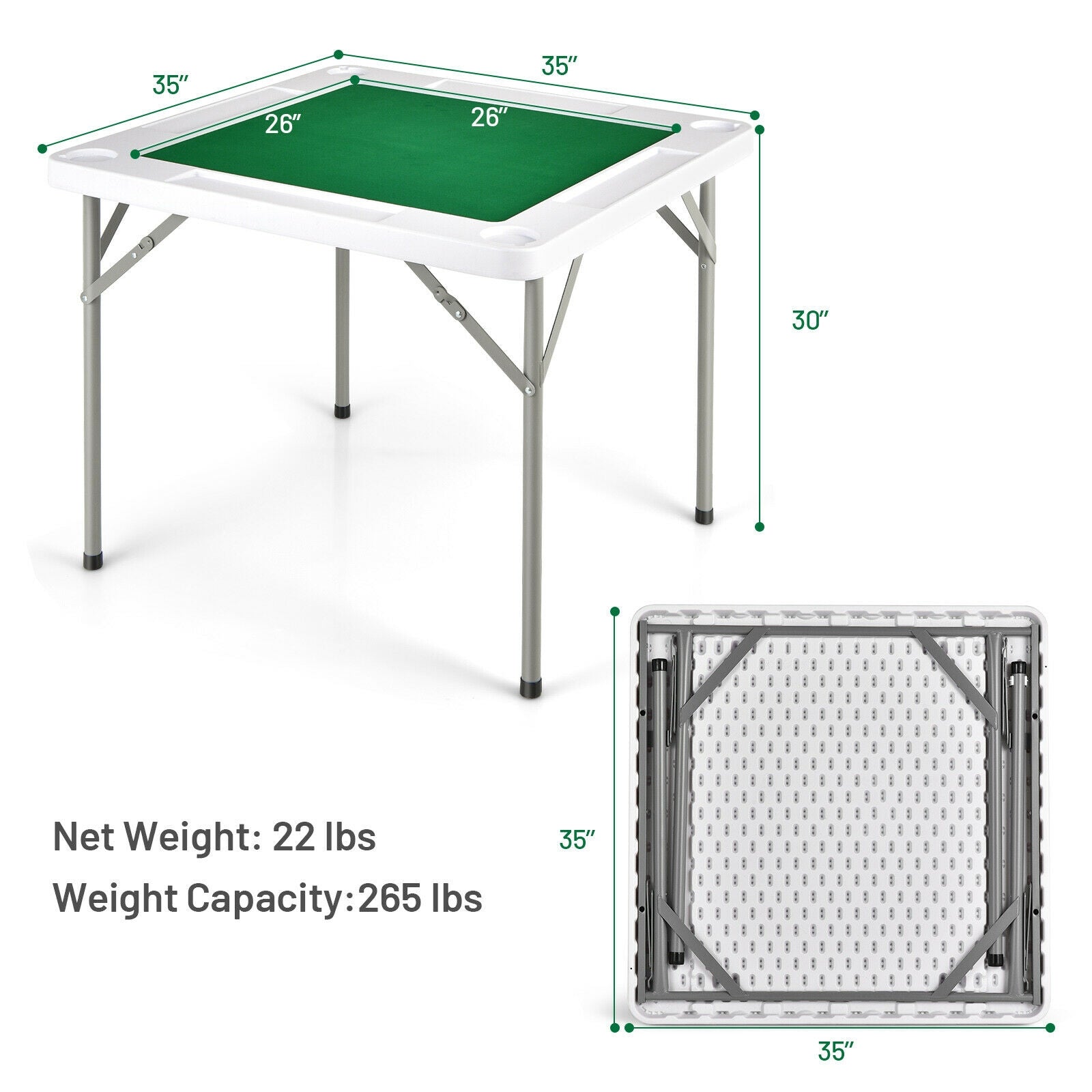 4-Player Mahjong Game Table with Iron Frame 