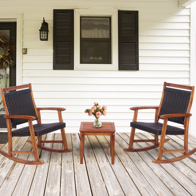3 Pieces Acacia Wood Patio Rocking Chair Set with Side Table 