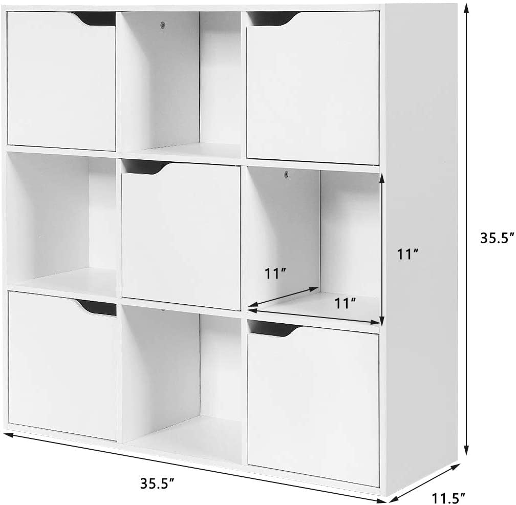 Free Standing 9 Cube Storage Wood Divider Bookcase for Home and Office-White