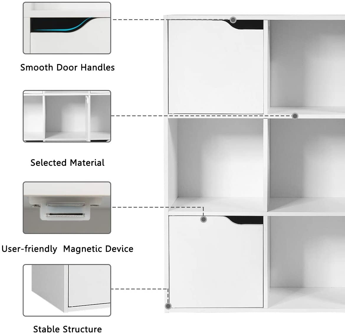 Free Standing 9 Cube Storage Wood Divider Bookcase for Home and Office-White