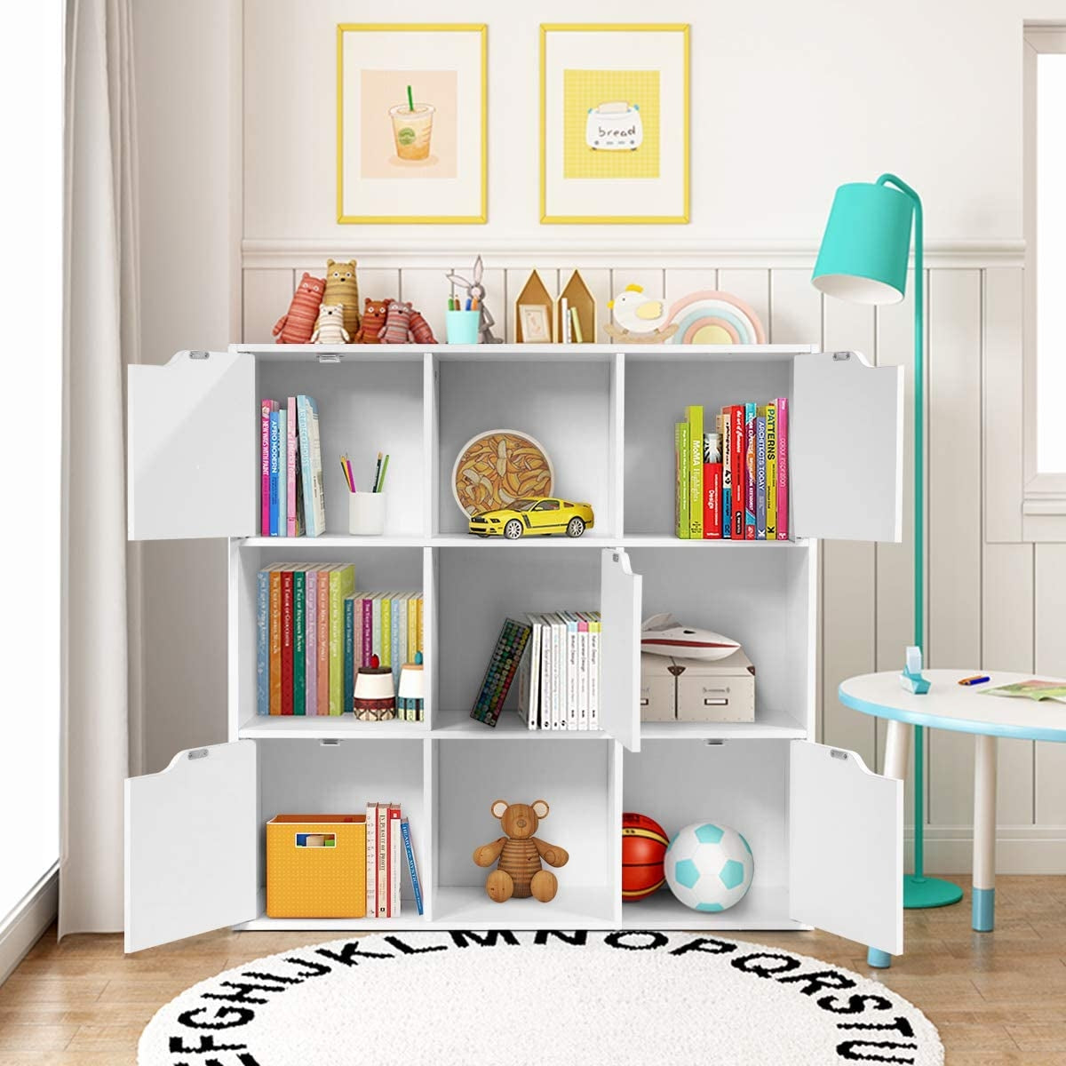 Free Standing 9 Cube Storage Wood Divider Bookcase for Home and Office-White