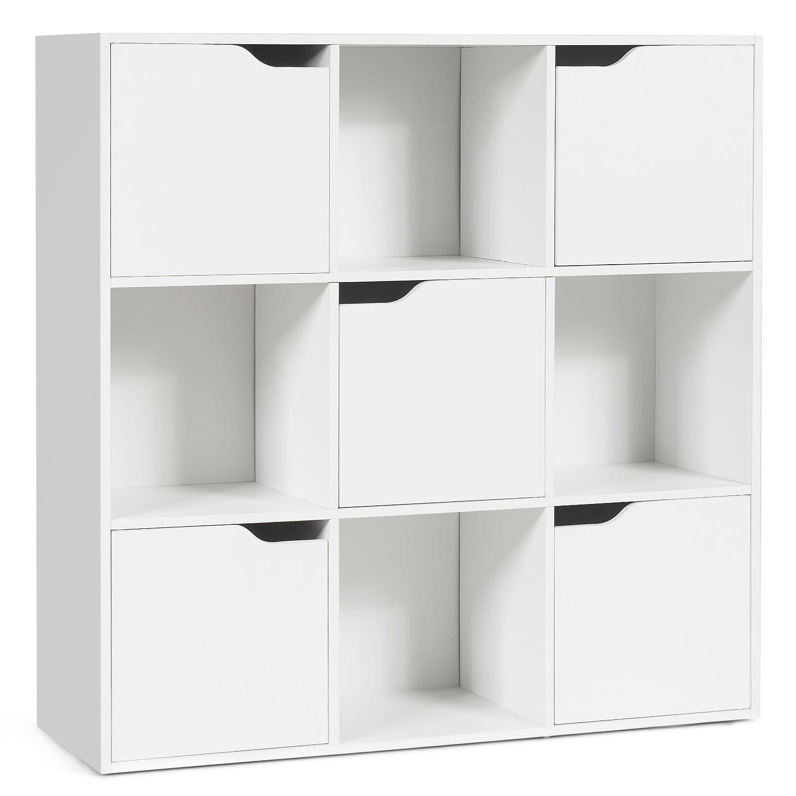 Free Standing 9 Cube Storage Wood Divider Bookcase for Home and Office-White