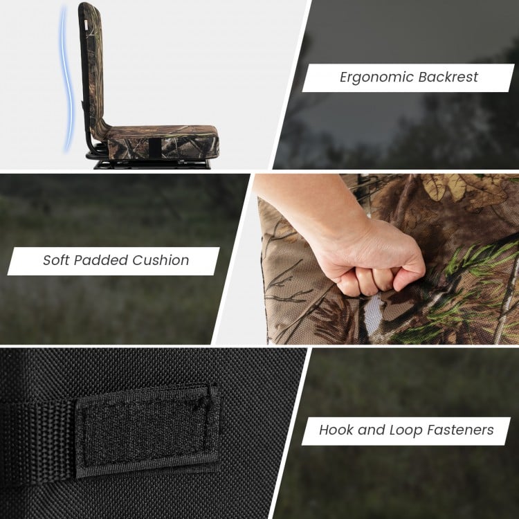 Swivel Folding Chair with Backrest and Padded Cushion-Camouflage
