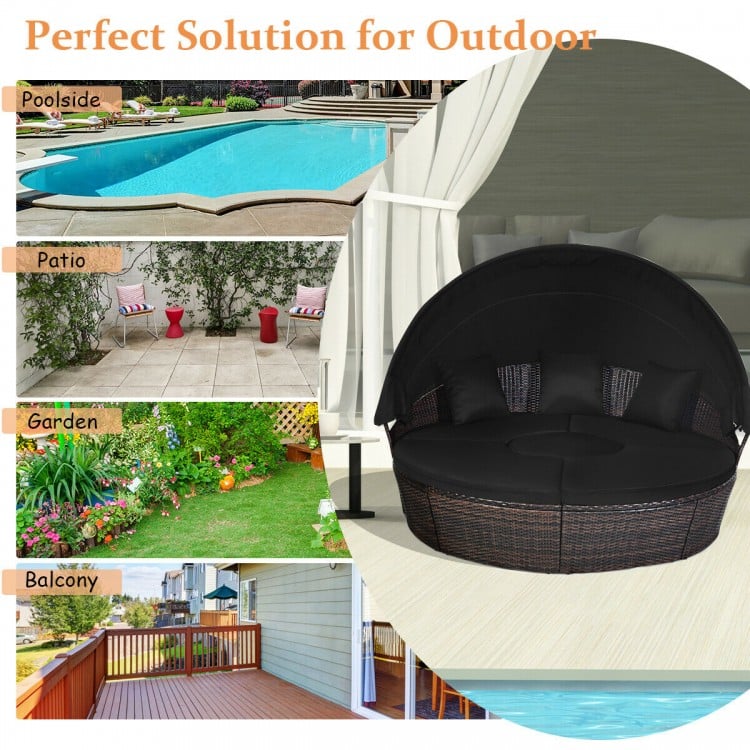 Outdoor Daybed with Retractable Canopy-Black