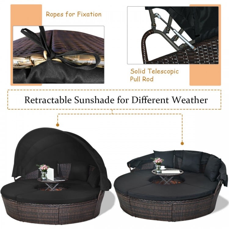 Outdoor Daybed with Retractable Canopy-Black