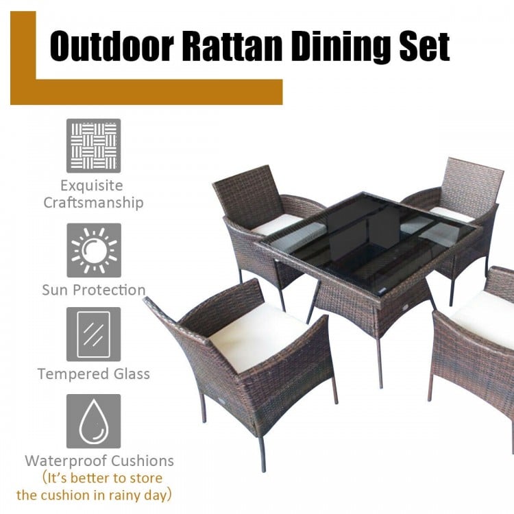 Outdoor 5 Pieces Dining Table Set with 1 Table and 4 Single Sofas