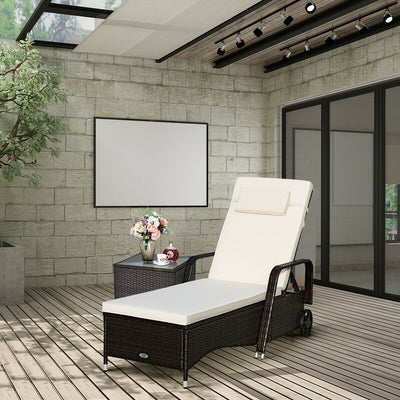 Outdoor Recliner Cushioned Chaise Lounge with Adjustable Backrest-WhiteÂ 