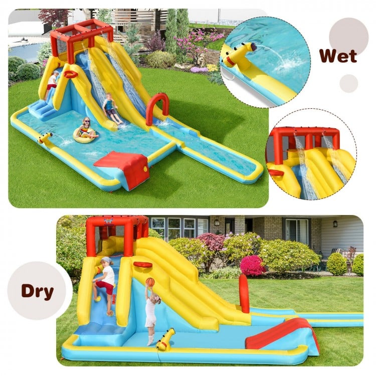 7-in-1 Inflatable Dual Slide Water Park Bounce House Without Blower