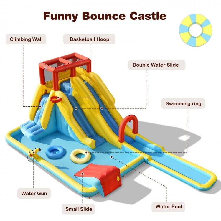 7-in-1 Inflatable Dual Slide Water Park Bounce House Without Blower