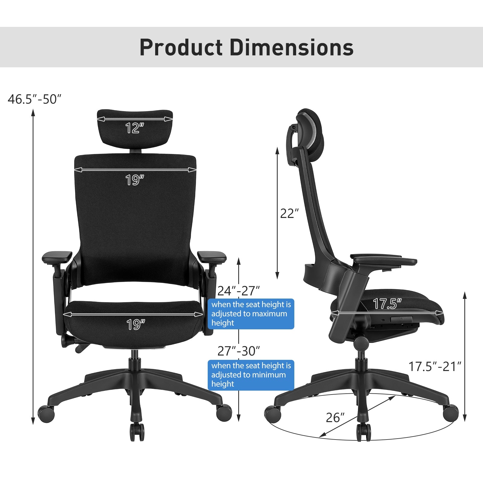 Reclining Computer Desk Chair with 3D Armrests and Headrest