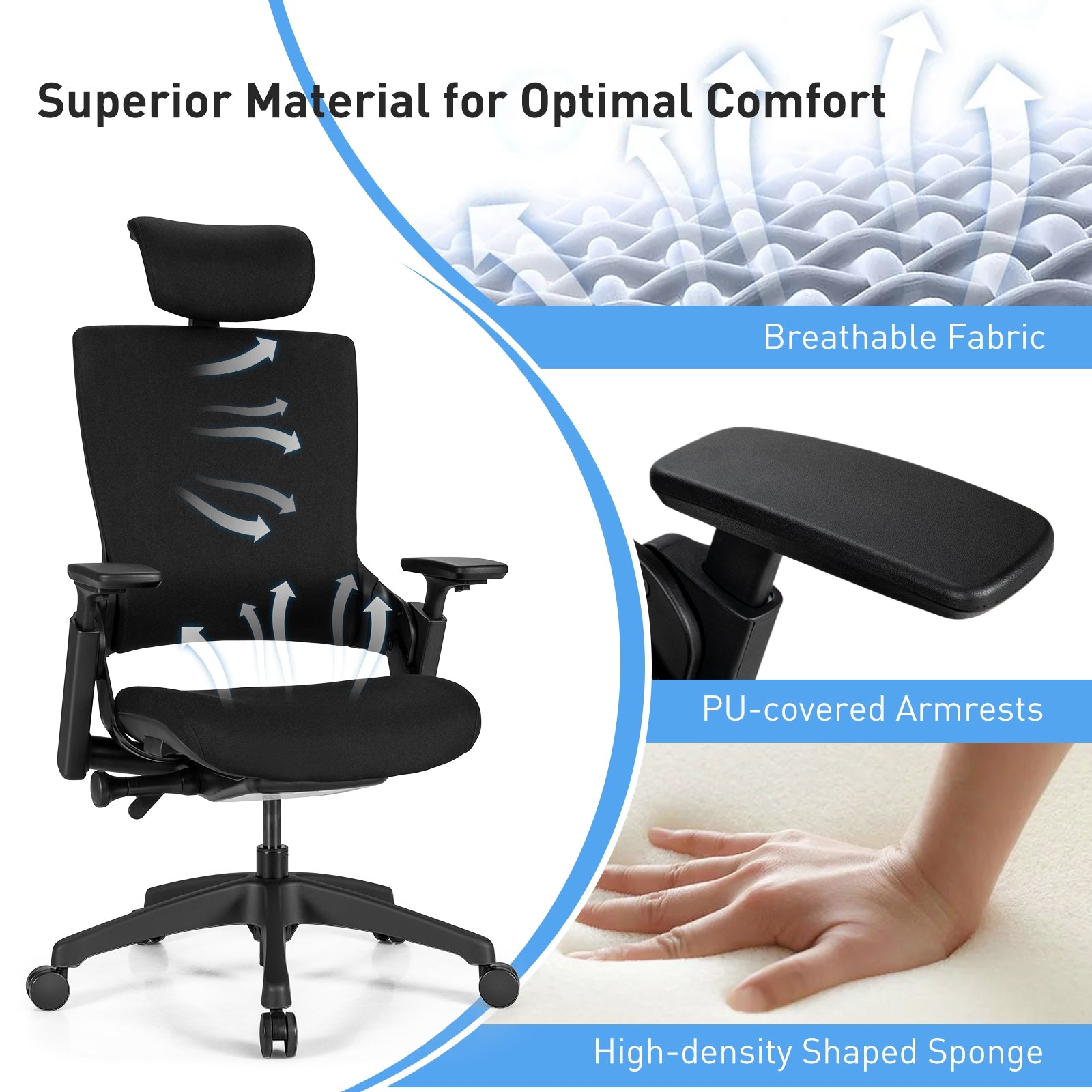 Reclining Computer Desk Chair with 3D Armrests and Headrest