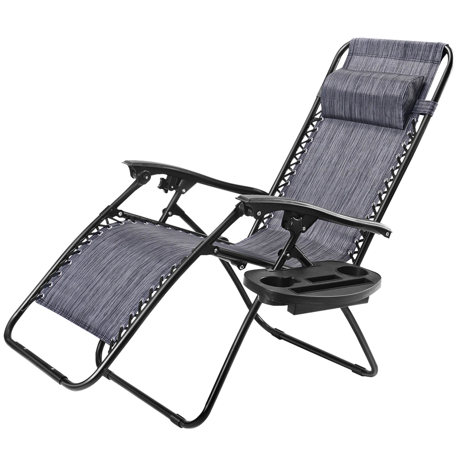 Outdoor Folding Zero Gravity Reclining Lounge Chair with Utility Tray-Gray