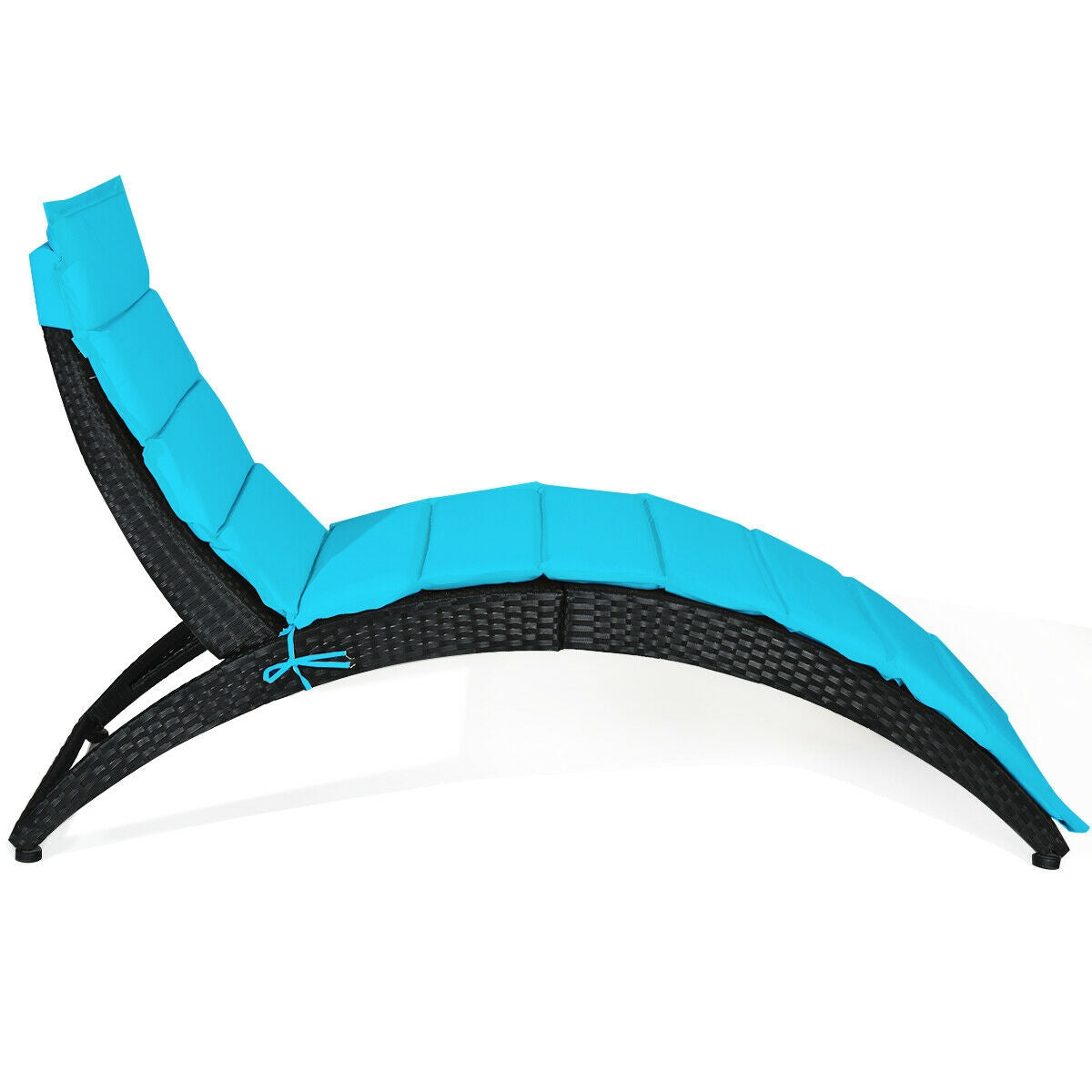 Folding Patio Rattan Portable Lounge Chair Chaise with Cushion-Turquoise