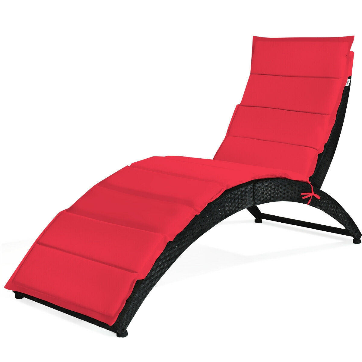 Folding Patio Rattan Portable Lounge Chair Chaise with Cushion-Red