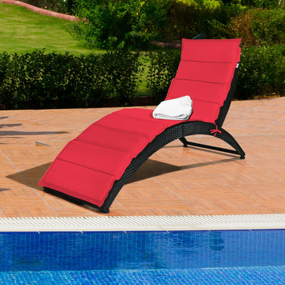 Folding Patio Rattan Portable Lounge Chair Chaise with Cushion-RedÂ 