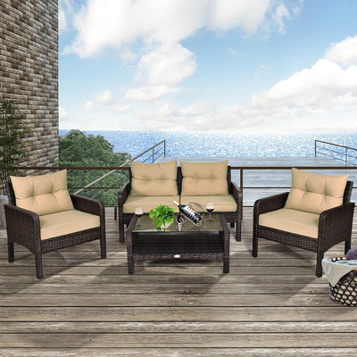 4 Pieces Patio Rattan Free Combination Sofa Set with Cushion and Coffee TableÂ 