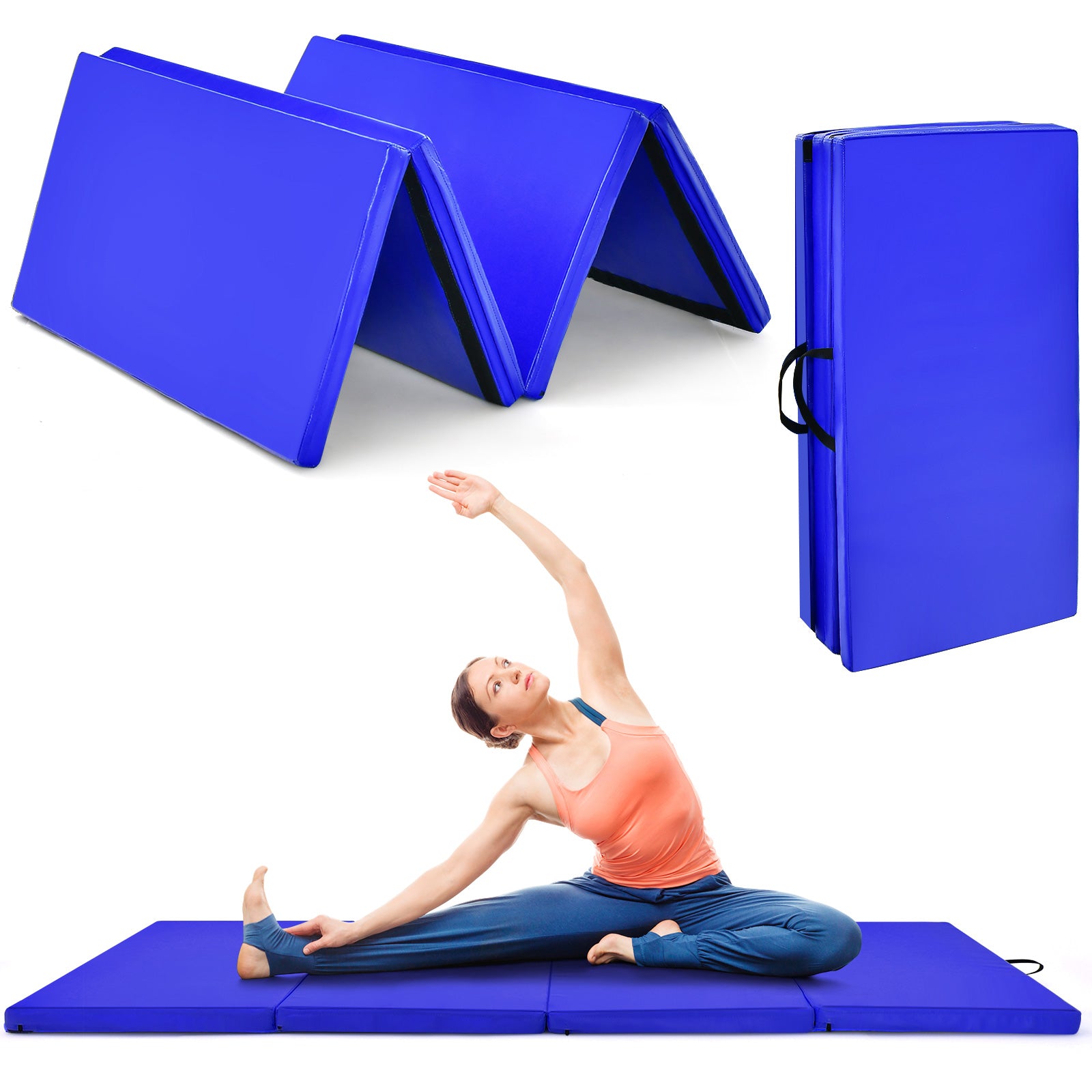 4-Panel Folding Gymnastics Mat with Carrying Handles for Home Gym-NavyÂ 