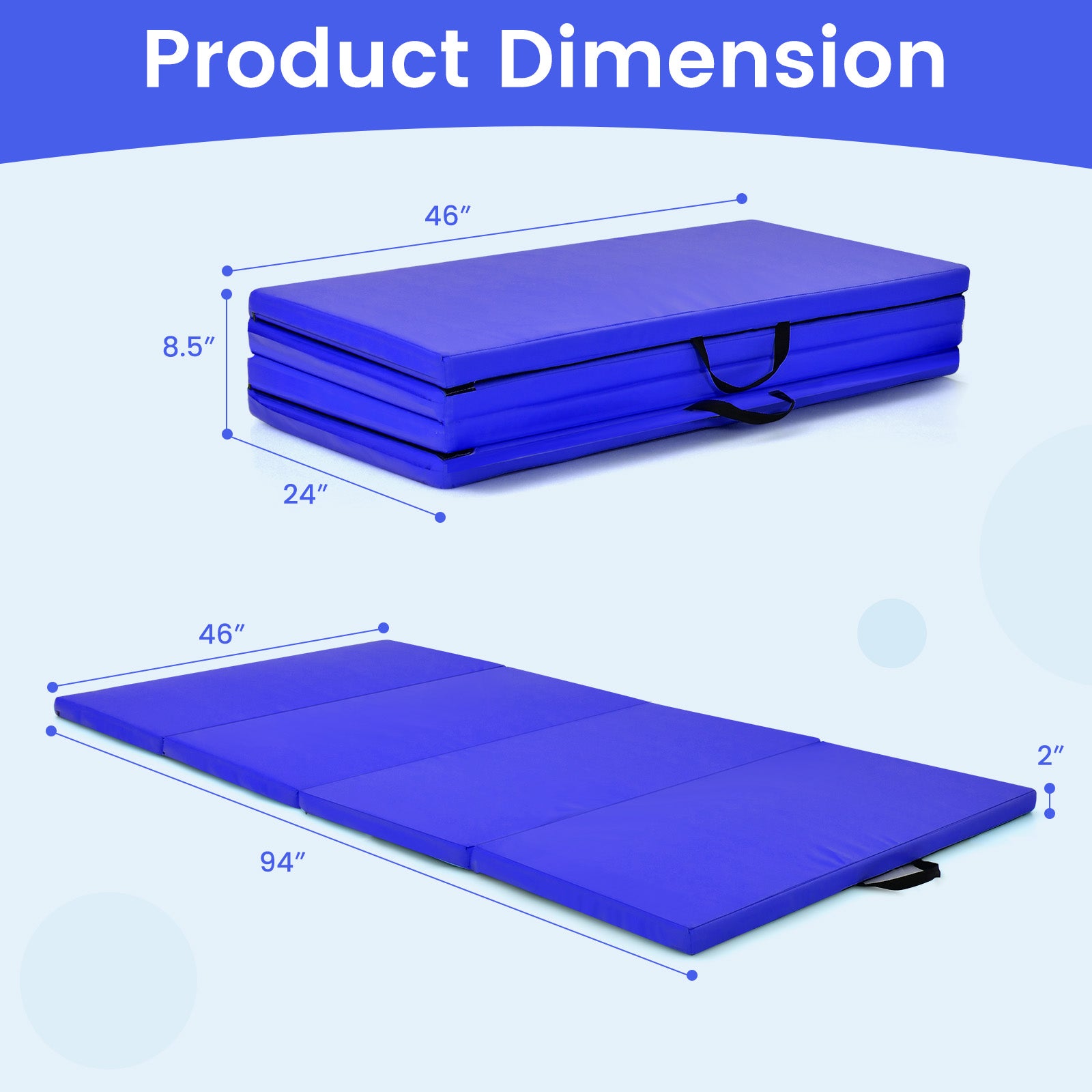 4-Panel Folding Gymnastics Mat with Carrying Handles for Home Gym-NavyÂ 