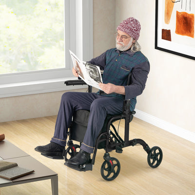 Folding Rollator Walker with Seat and Wheels Supports up to 300 lbs-Black 
