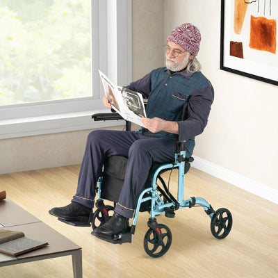 Folding Rollator Walker with Seat and Wheels Supports up to 300 lbs-Navy 