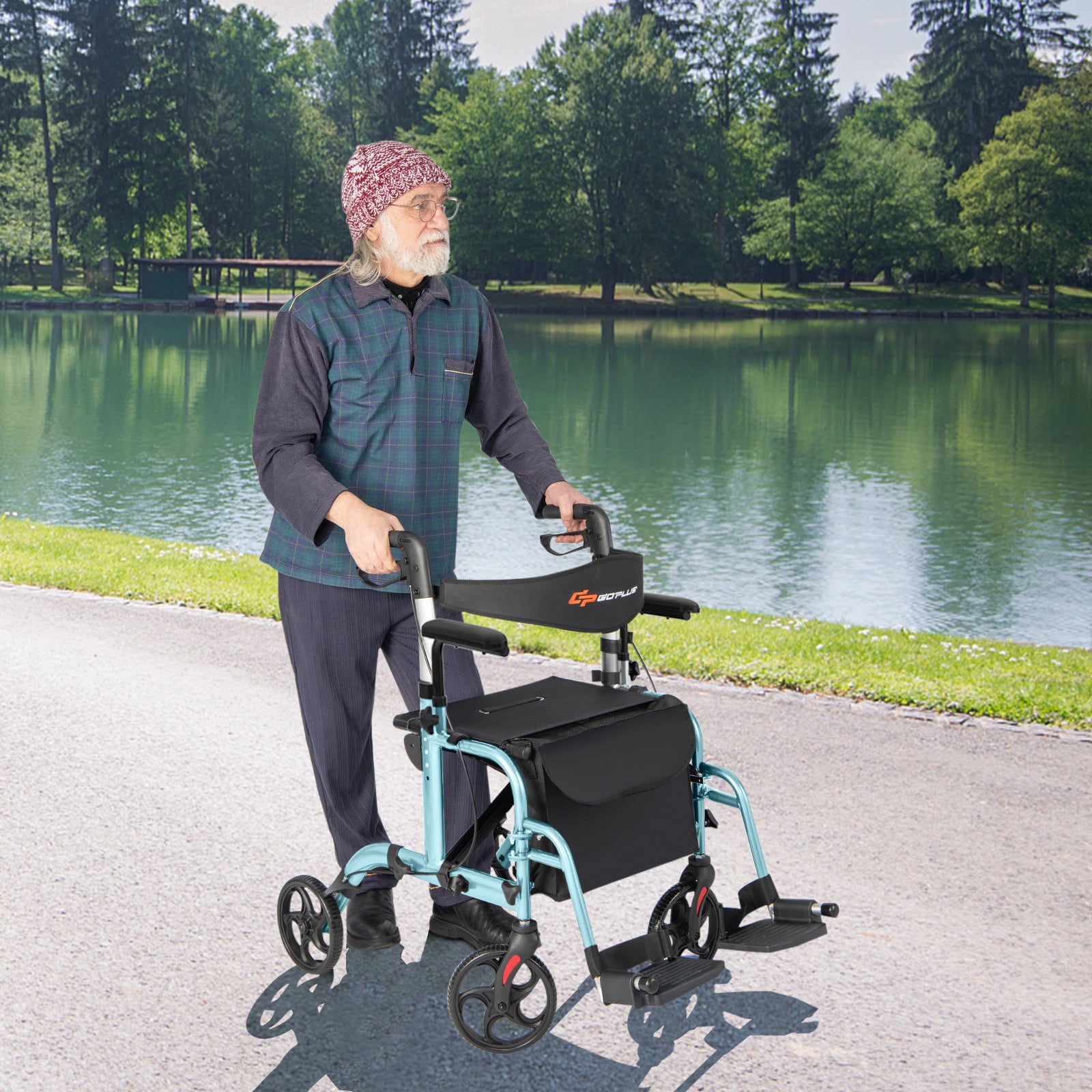 Folding Rollator Walker with Seat and Wheels Supports up to 300 lbs-Navy