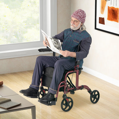 Folding Rollator Walker with Seat and Wheels Supports up to 300 lbs-Red 