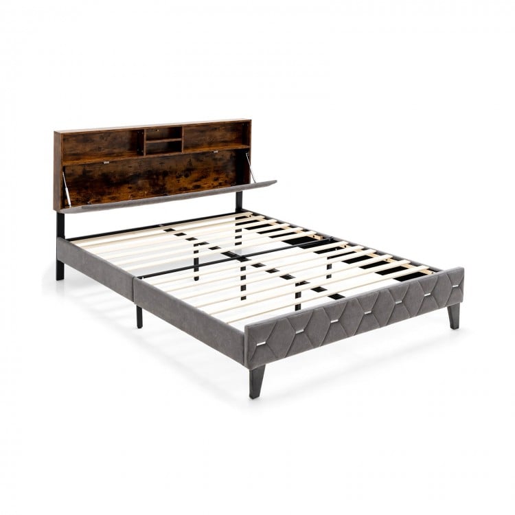 Full/Queen Size Upholstered Bed Frame with Storage Headboard-Full Size