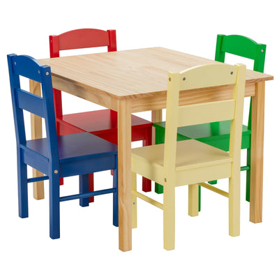5 Pieces Kids Pine Wood Multicolor Table Chair Set-MulticolorÂ 