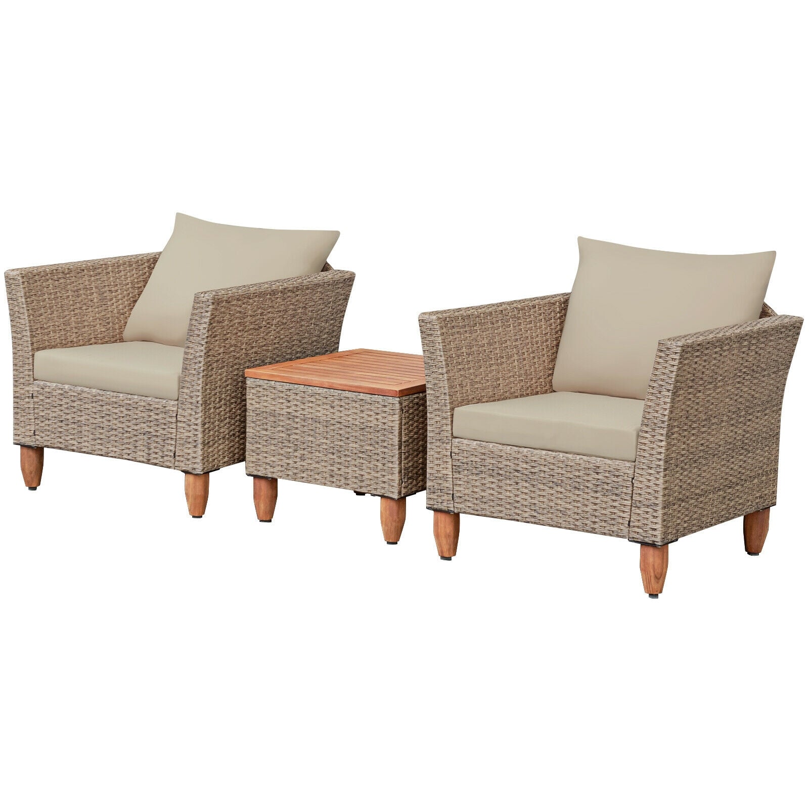 3 Pieces Patio Rattan Furniture Set with Washable Cushion for Yard Porch-Beige