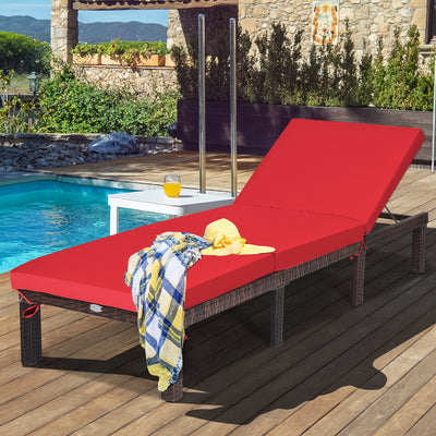 Outdoor Rattan Adjustable Cushioned Chaise-RedÂ 