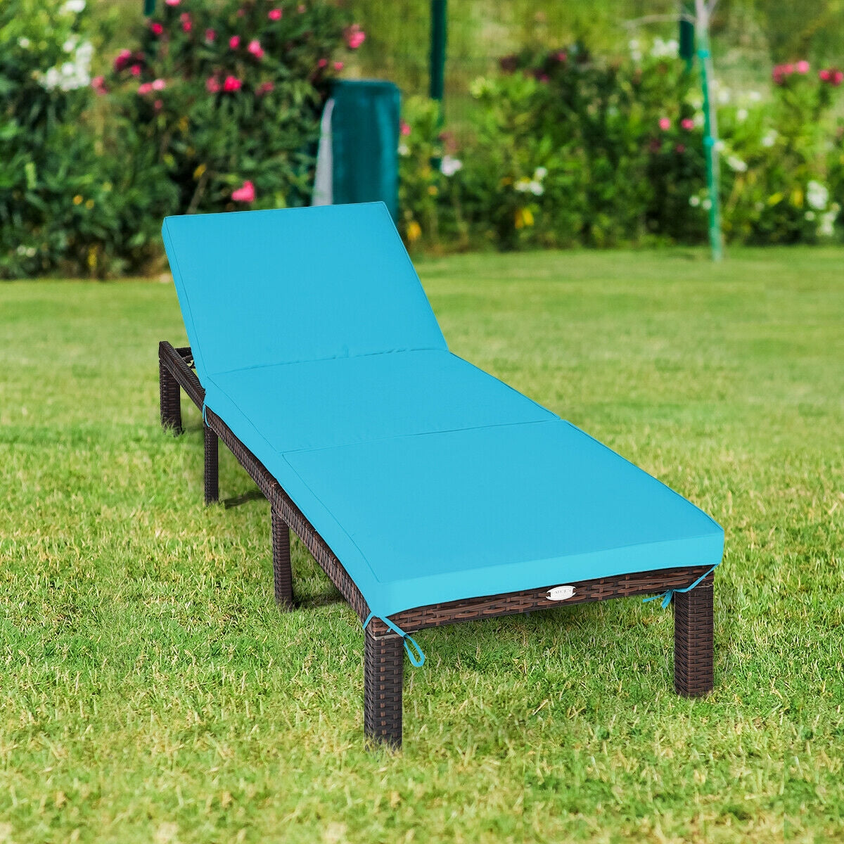 Outdoor Rattan Adjustable Cushioned Chaise-Turquoise