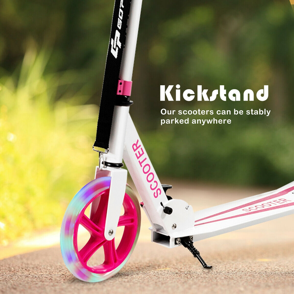 Portable Folding Sports Kick Scooter with LED Wheels-Pink