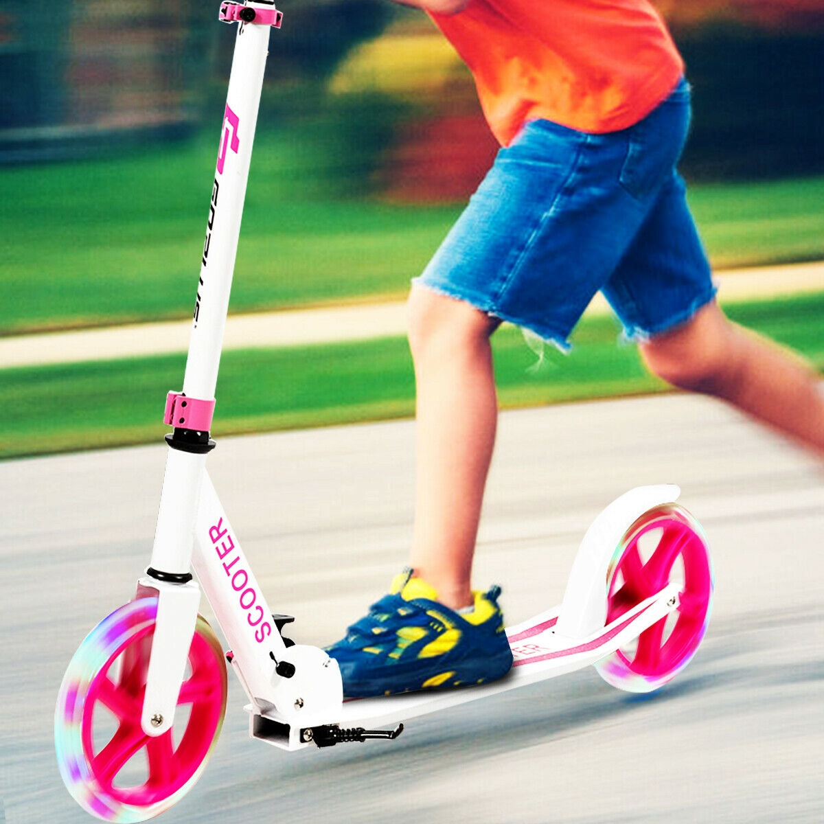 Portable Folding Sports Kick Scooter with LED Wheels-PinkÂ 